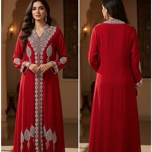 Elegant Red Embroidered Maxi Dress